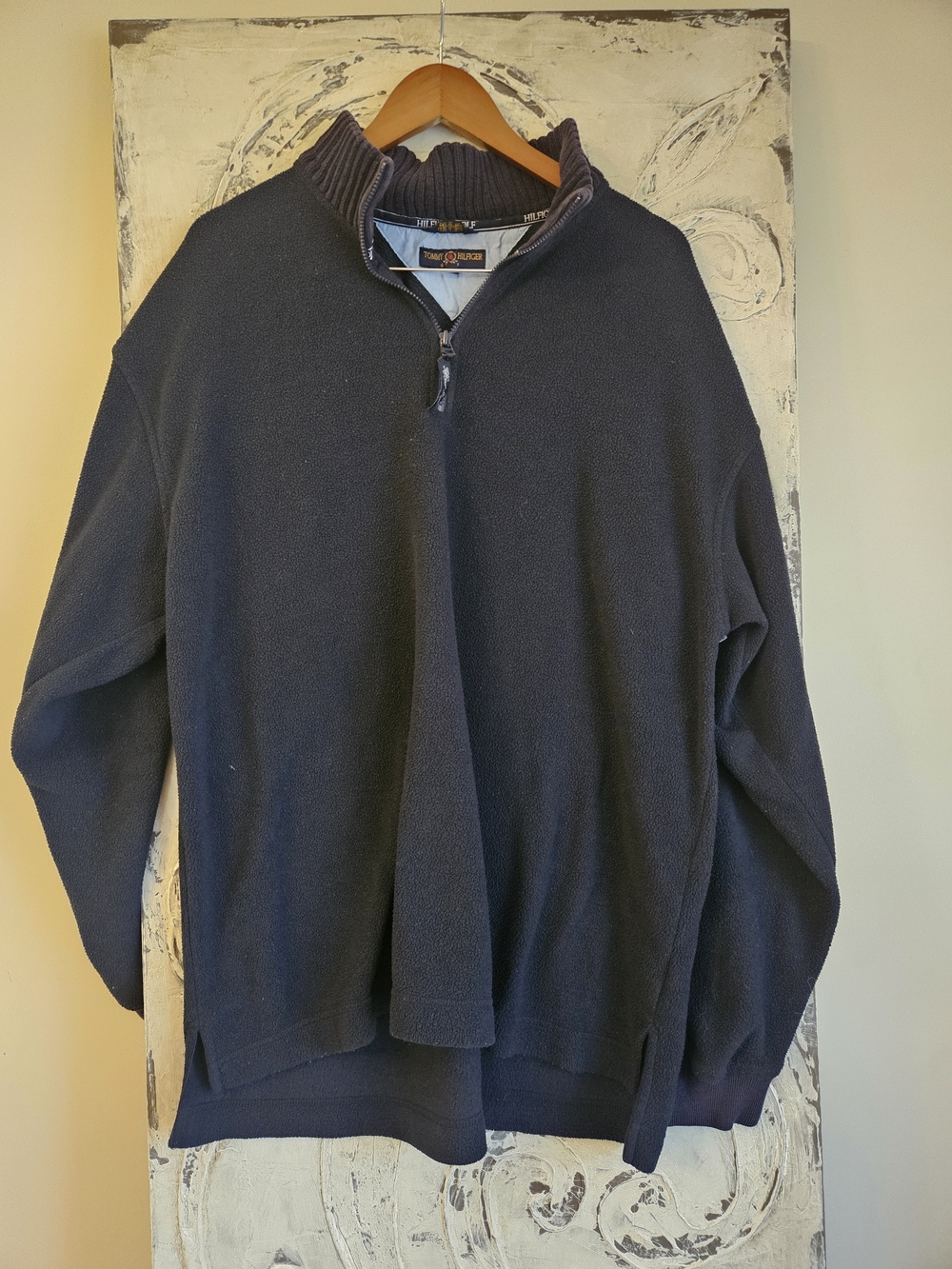 Vintage 90s Golf Sweater Tommy Hilfiger Men's Navy Half-Zip Sweater